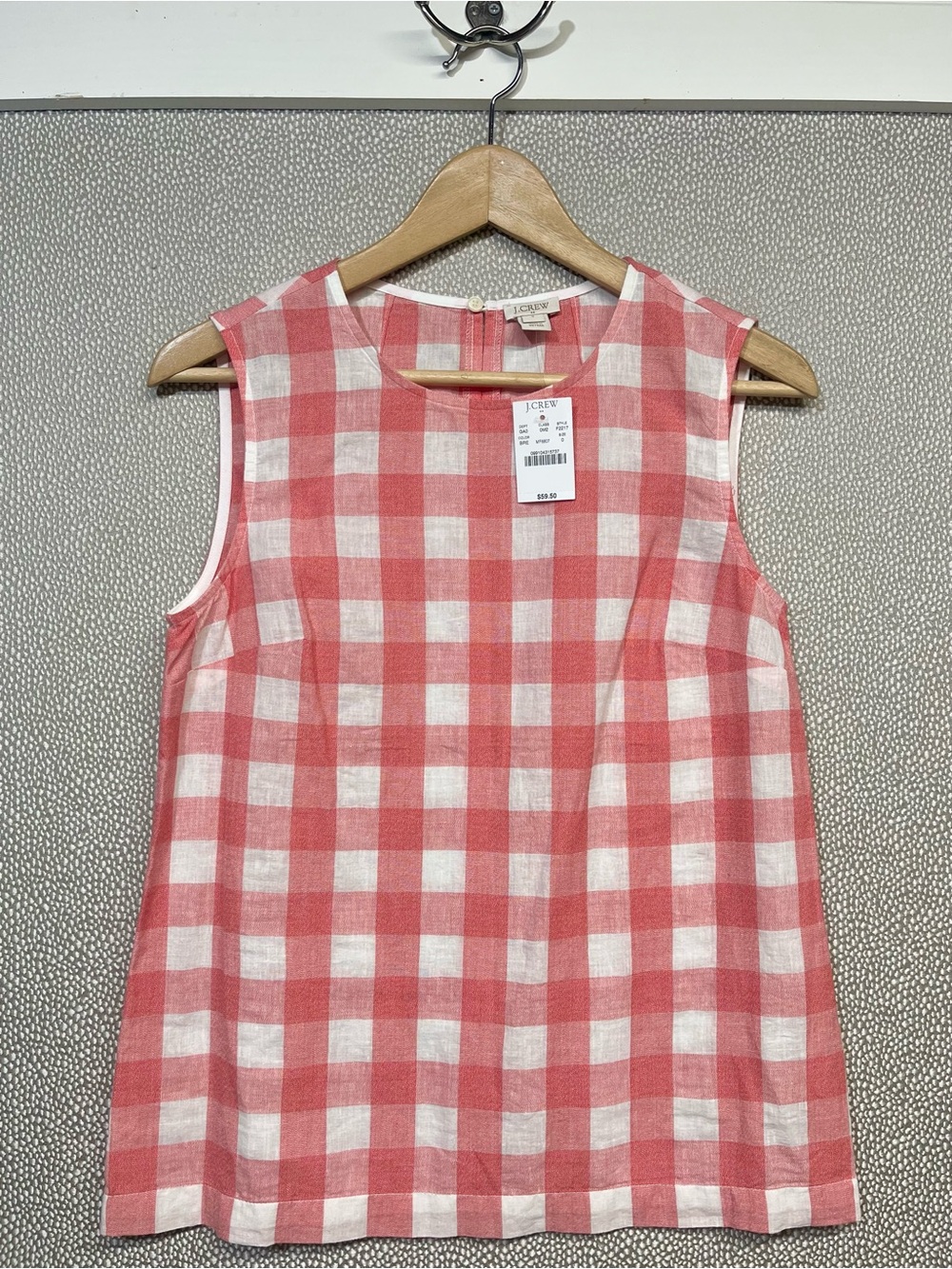 π 0 J. Crew Factory Red and White Gingham Sleeveless Linen-Blend Top NWT #22